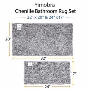 Yimobra Chenille Bathroom Rug Set 2pc Gray 32x20 & 24x17 Soft Non Slip Bath Mats